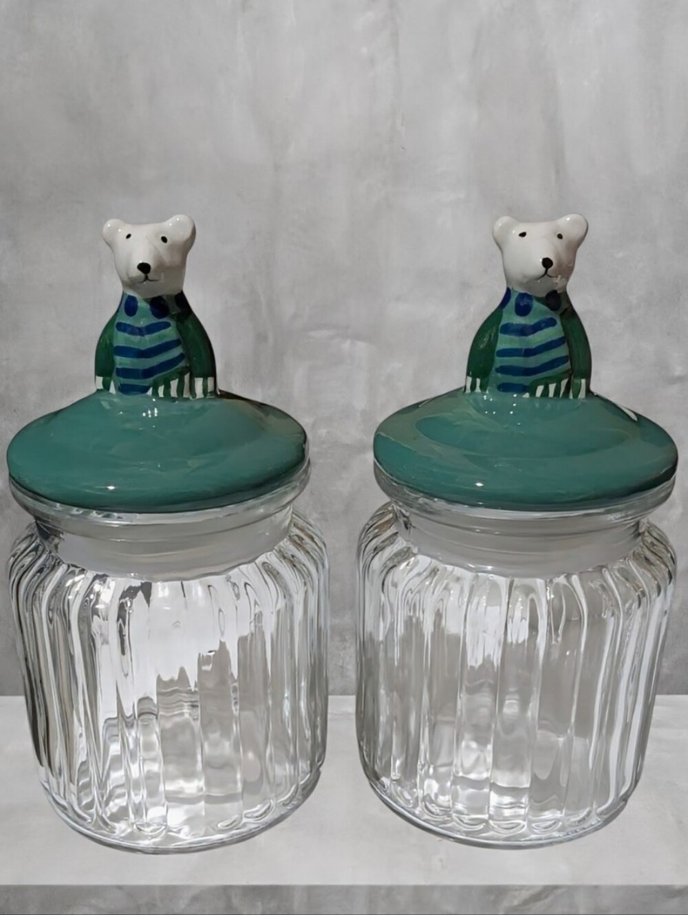 NEW Holiday Time Glass Bear Canisters - Set of 2